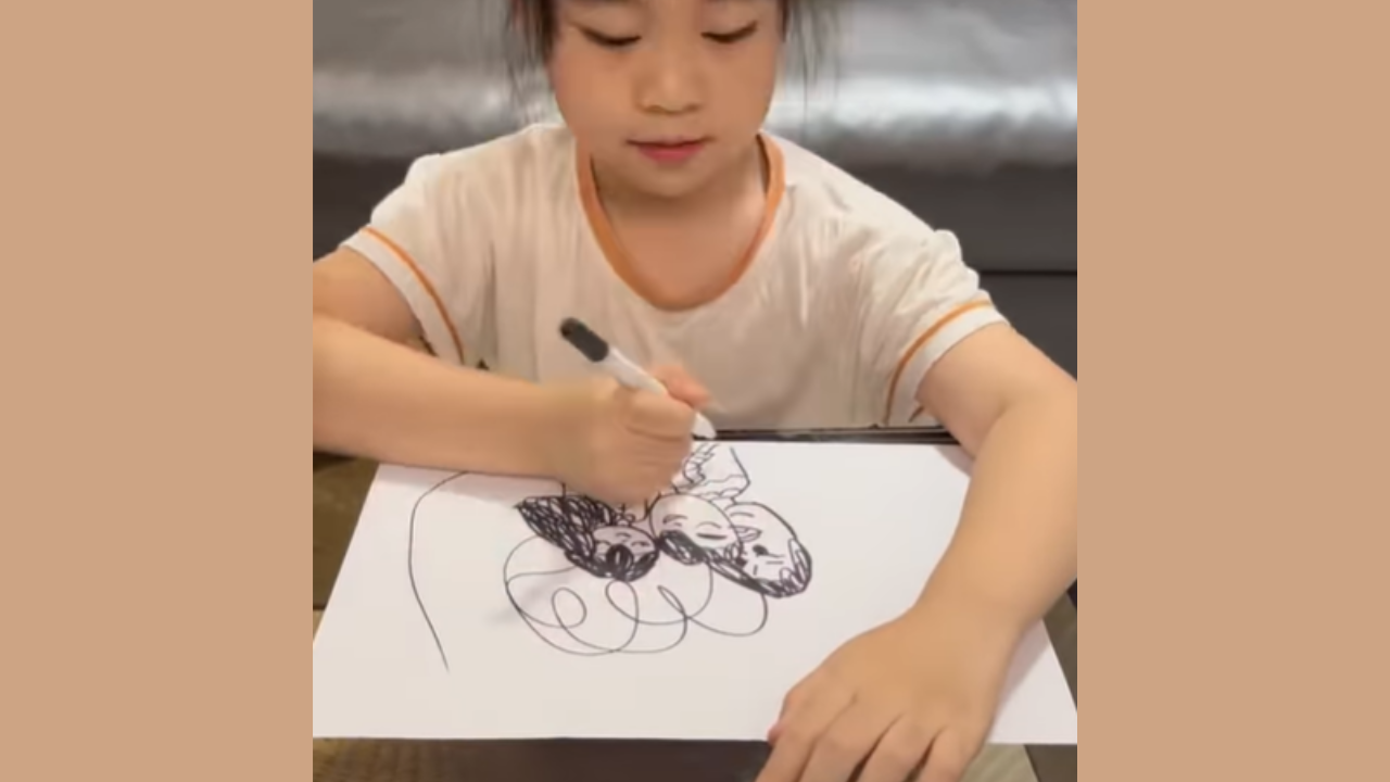 Chinese young girl transforms scribbles into drawings. Pic Credit: Instagram (@artistsuniversum)