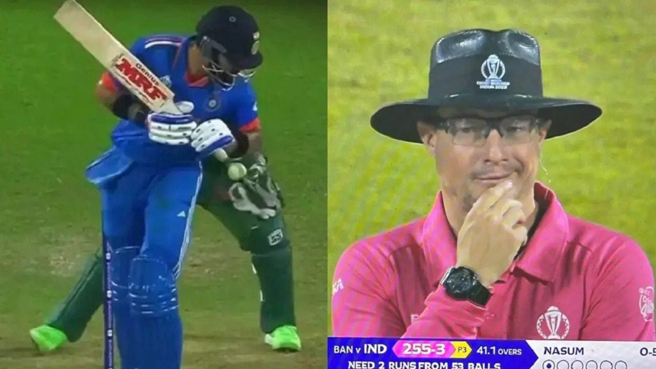 ​Umpire Richard Kettleborough's Reaction After Refusing To Give Wide To Ensure Virat Kohli Completes His Century Against Bangladesh During ODI World Cup 2023 Match Goes Viral​