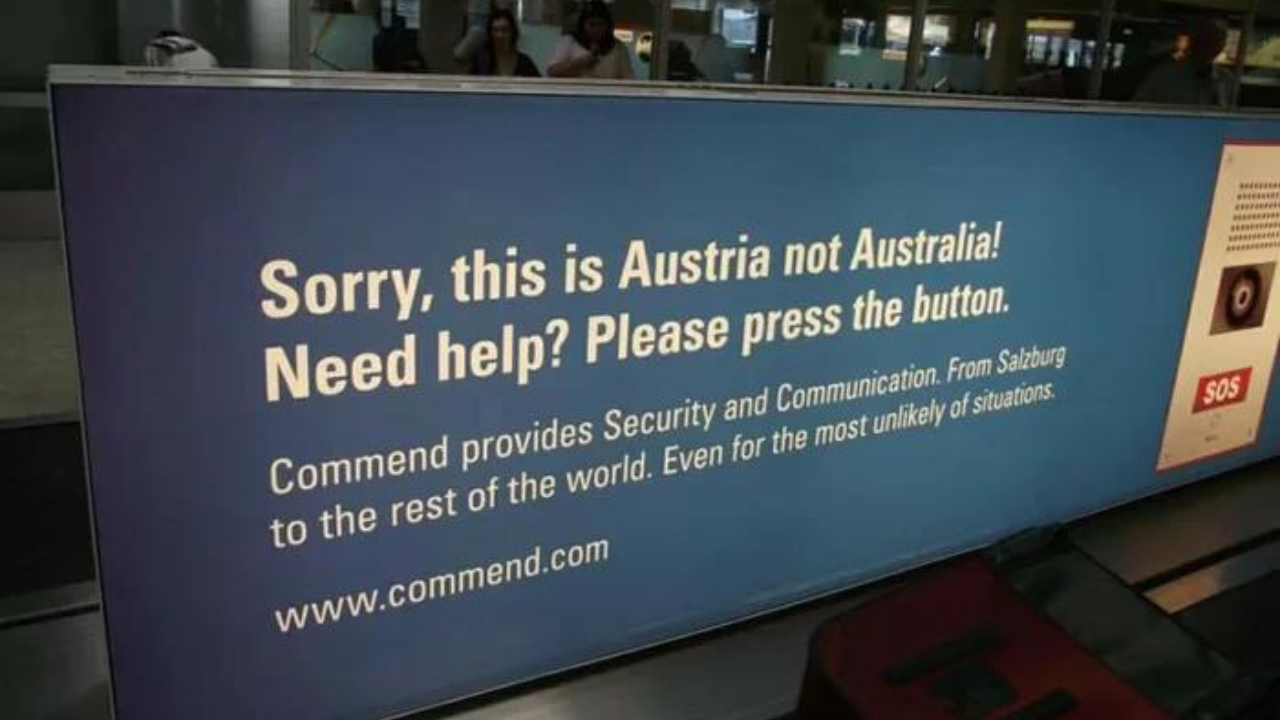 A billboard at Salzburg Airport that was mistaken for a counter of accidental Australian arrivals in Austria.  | Image credit: 9Gag