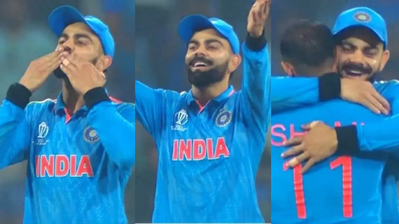 Video of Virat Kohli giving flying kiss to Mohammed Shami after he takes his fourth wicket against England goes viral. Picture Credit: Screengrab