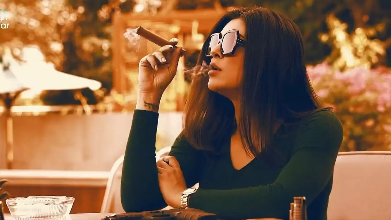 Sushmita Sen in a still from Aarya Season 3 teaser, smoking a cigar