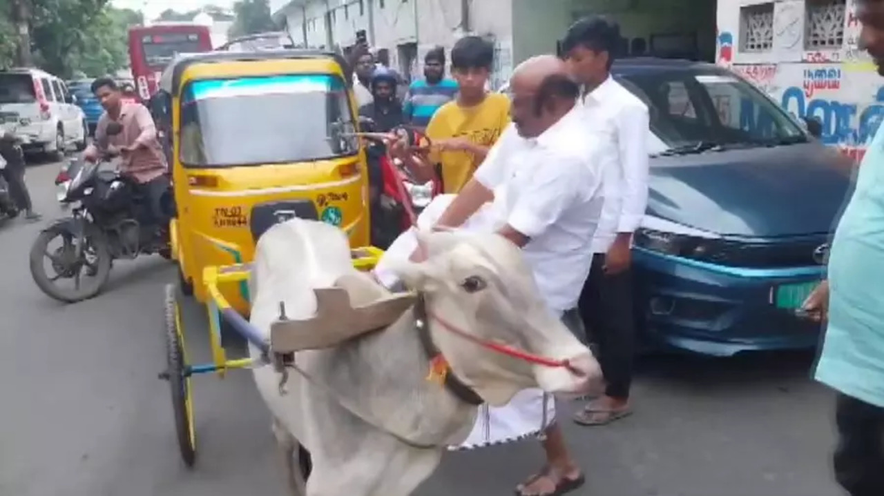 AIADMK Leader D Jayakumar Rides Bullock Cart To Condemn Delay In Fuel Subsidy