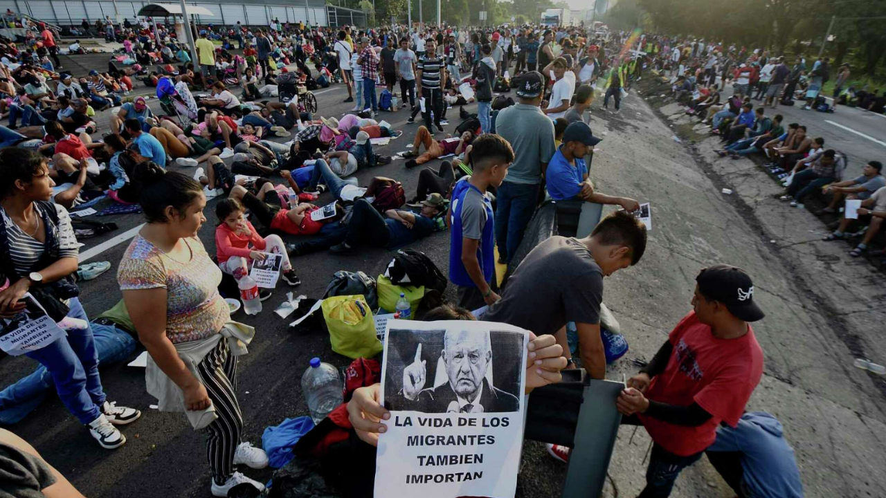 Migrant Protestors Pictured Blocking a Highway in Huixtla, Mexico