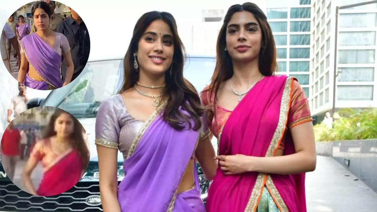 Janhvi Kapoor Repeats Old Half-Saree, Khushi Steals Sister's Outfit For Dharma Dhanteras Puja. PICS