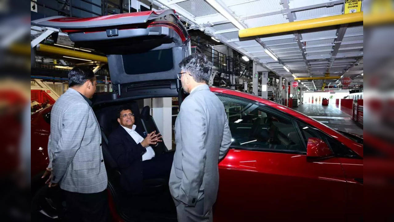 Piyush Goyal at Tesla cars Fremont plant.