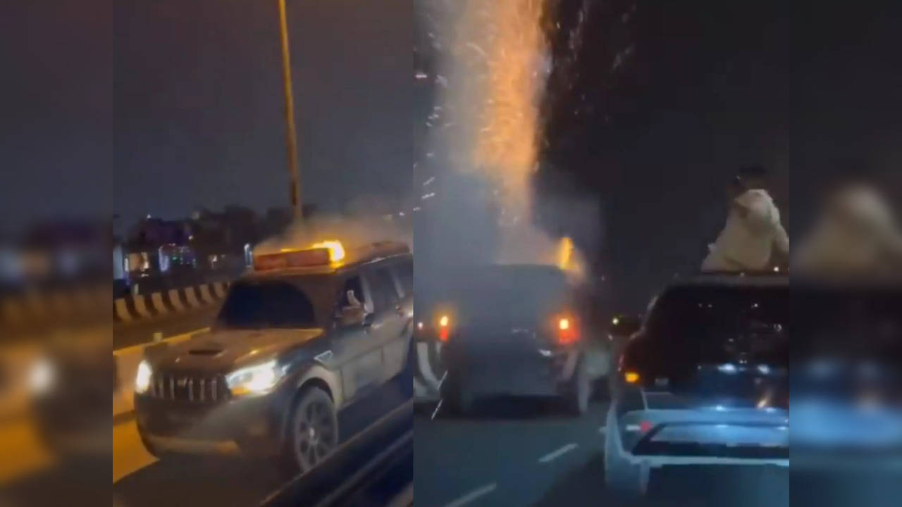 Gurugram: People Seen Bursting Firecrackers on Moving Car’s Roof | VIDEO