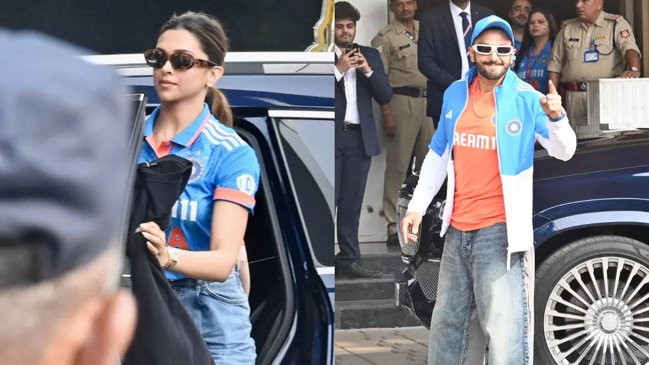 World Cup 2023 Final: Deepika Dons India Jersey As She Jets Off To Ahmedabad To Watch Ind Vs Aus, Ranveer Joins Too. Pics