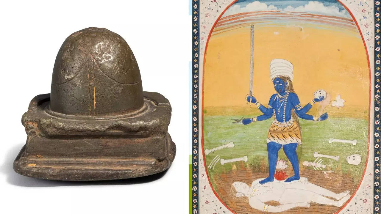 Green schist lingam and Chamunda standing on a Prostrate Shiva