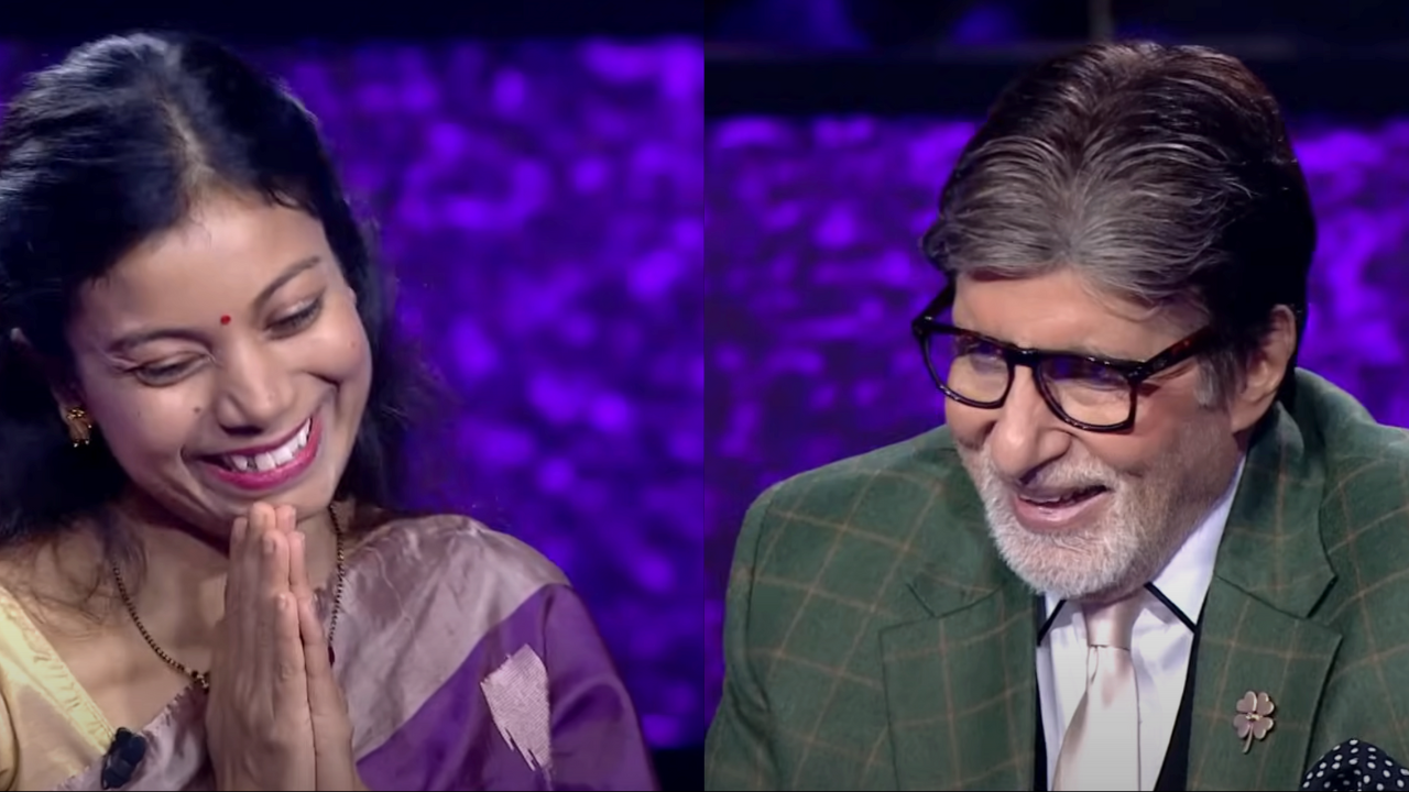 Amitabh Bachchan laughs at KBC 15 contestant Alolika Bhattacharjee Guha's joke. | Courtesy: SET India