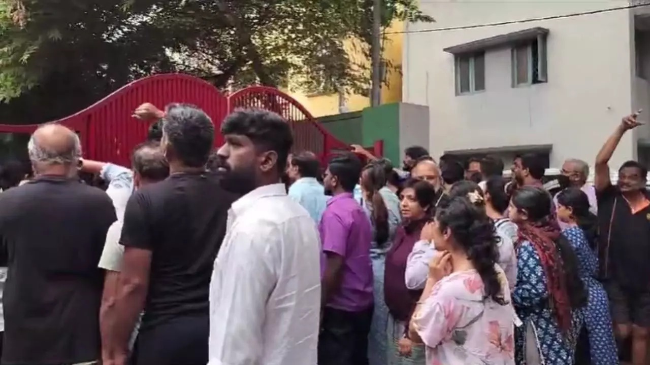 Bomb Threat in Bengaluru Schools: Parents outside of Bengaluru schools after being informed about the bomb threat.