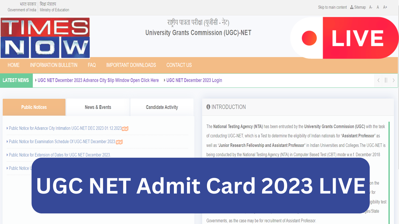 UGC NET Admit Card 2023 Highlights UGC NET December Admit Card Soon Exam City Slip Out on ugcnetntaacin