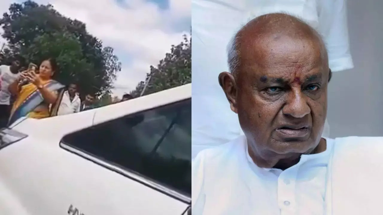 ​HD Deve Gowda's daughter-in-law Bhavani Revanna was seen on video hurling foul language at a biker who allegedly hit her car.