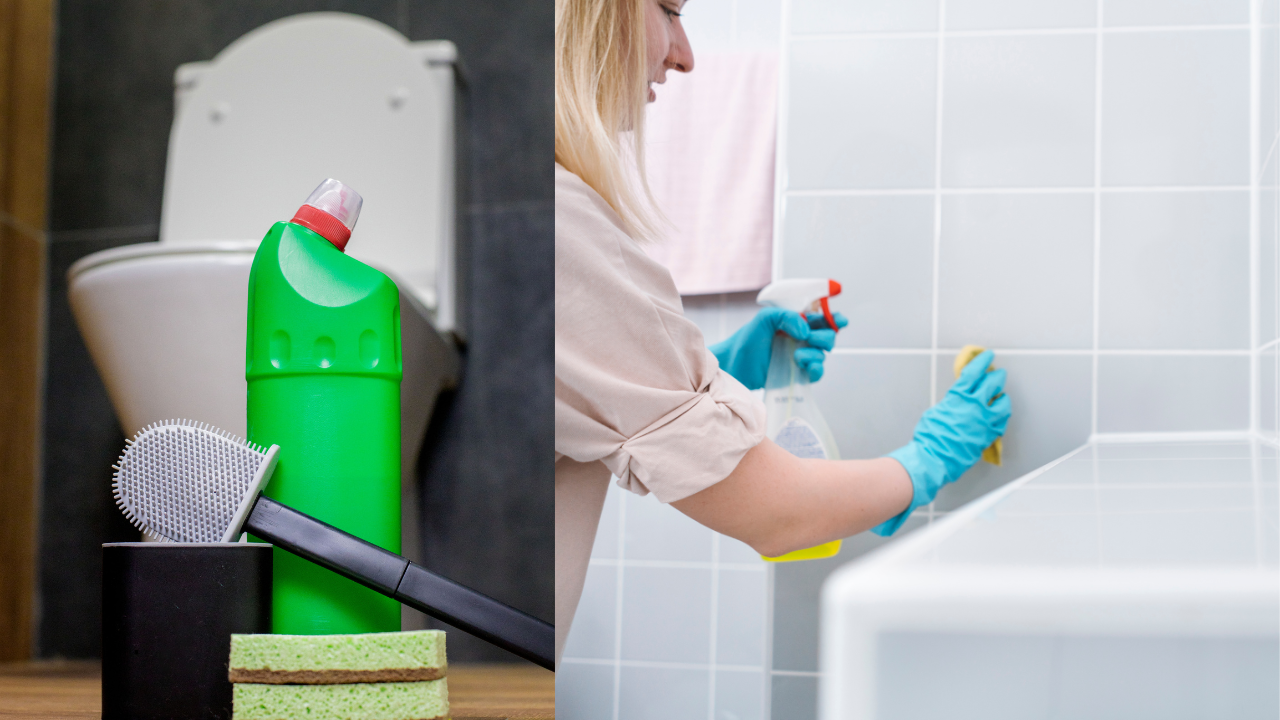 Make these solutions at home to clean your toilets and bathrooms effortlessly. Pic Credit: Canva