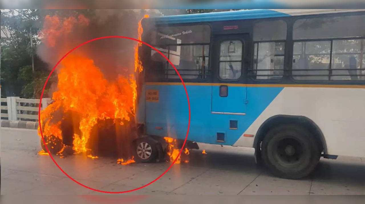 Bus Continues To Drive With Burning Hyundai i20 Car Stuck Under Its Tail | Watch Viral Video