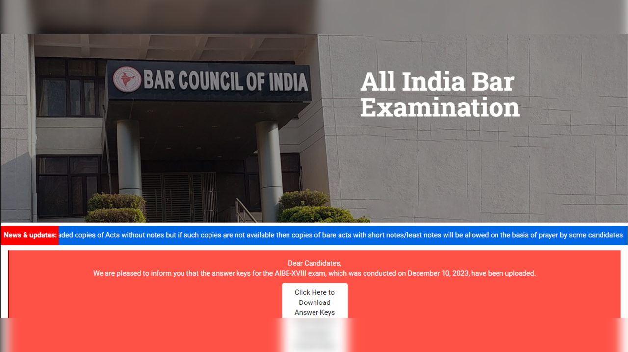 AIBE 18 Answer Key 2023 Released on allindiabarexamination.com, Download PDF