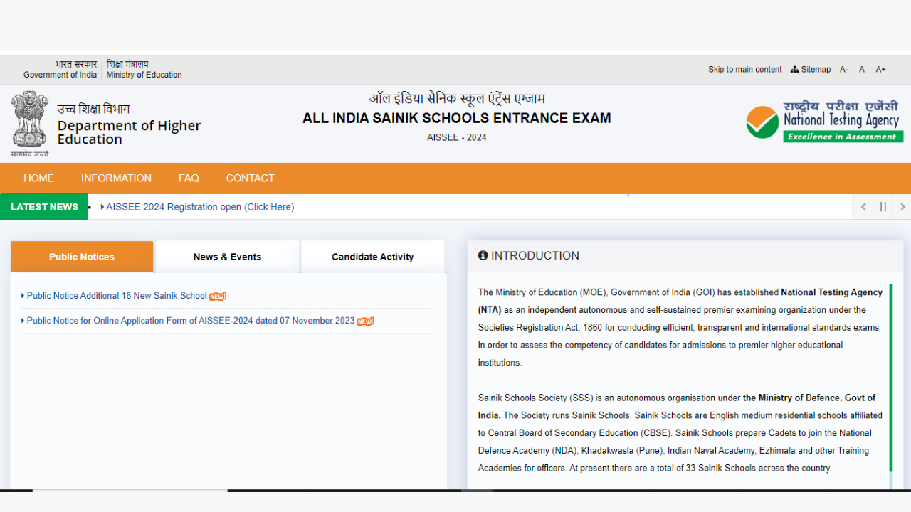 AISSEE 2024: Sainik School Registration Closes Tomorrow at exams.nta.ac.in