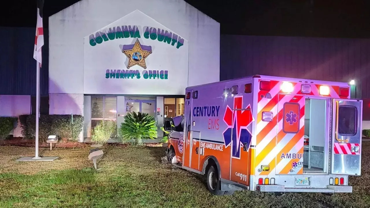 The stolen ambulance photographed after the chase in Florida. | Courtesy: Columbia County Sheriff's Office