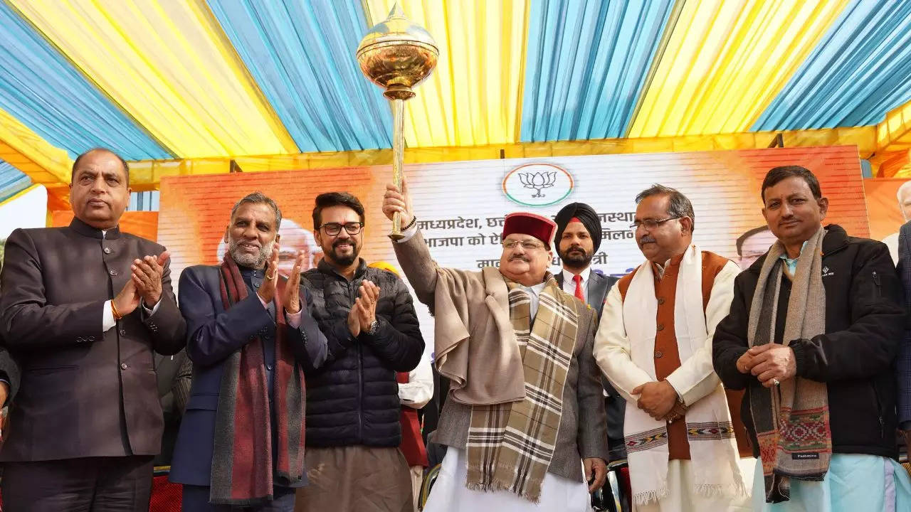 BJP national president JP Nadda wielding a 'gada' in Himachal Pradesh