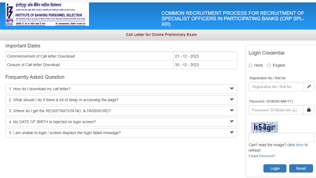 IBPS SO Prelims Admit Card 2023 Released at ibps.in, Direct Link