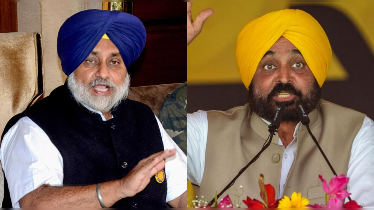 Sukhbir Singh Badal (L), Bhagwant Mann (R)