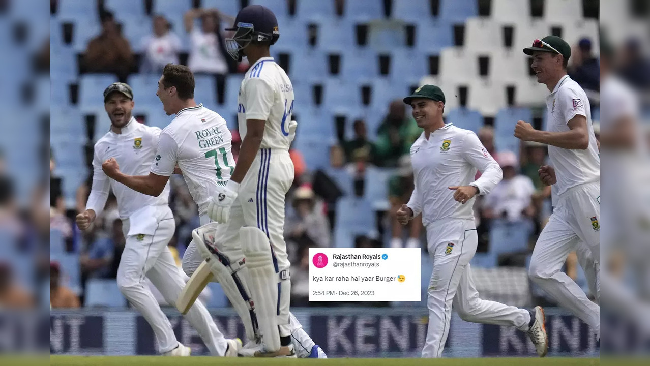 Nandre Burger celebrates after taking wicket of Yashasvi Jaiswal during Day 1 of first India-South Africa Test