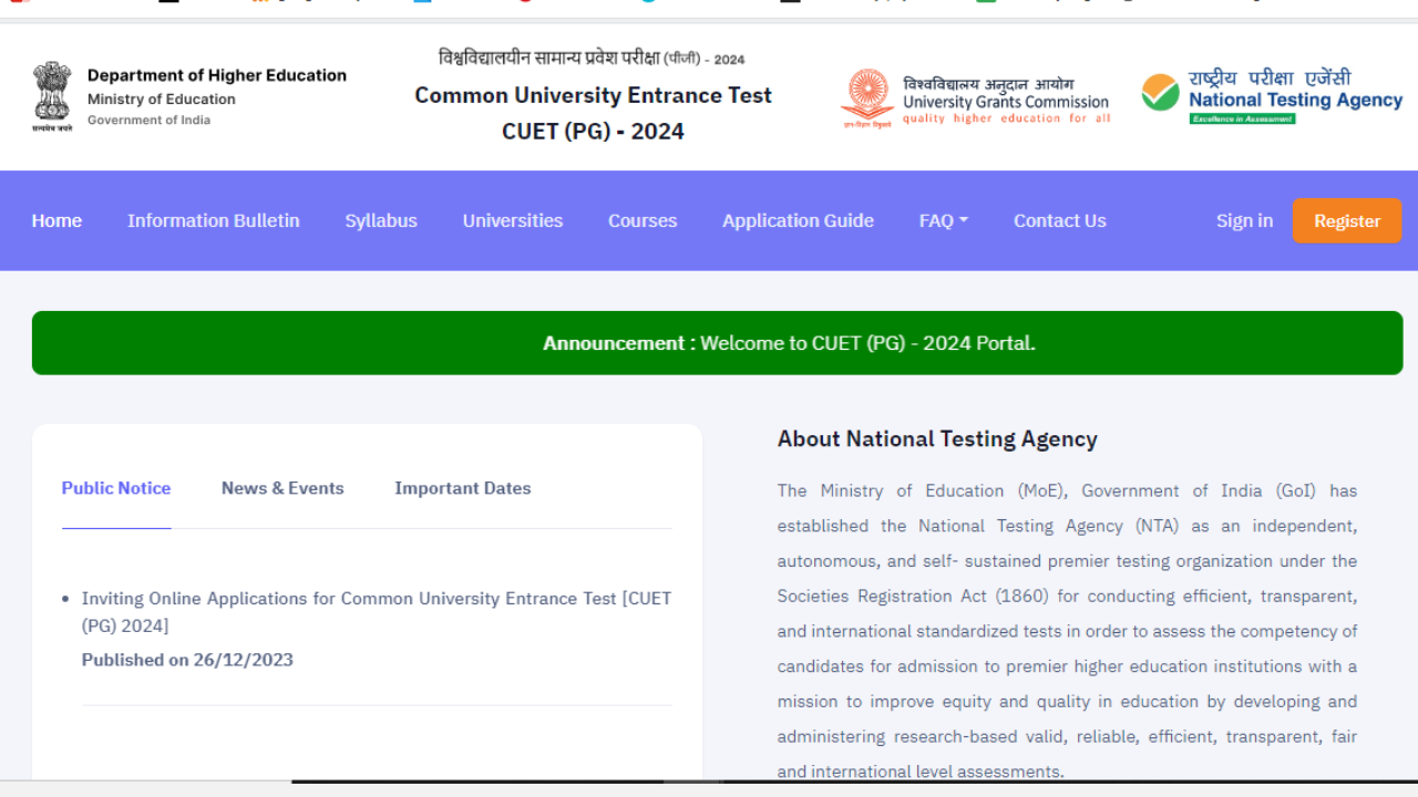 CUET PG 2024 Registration Link Active on pgcuet.samarth.ac.in, Apply By Jan 24