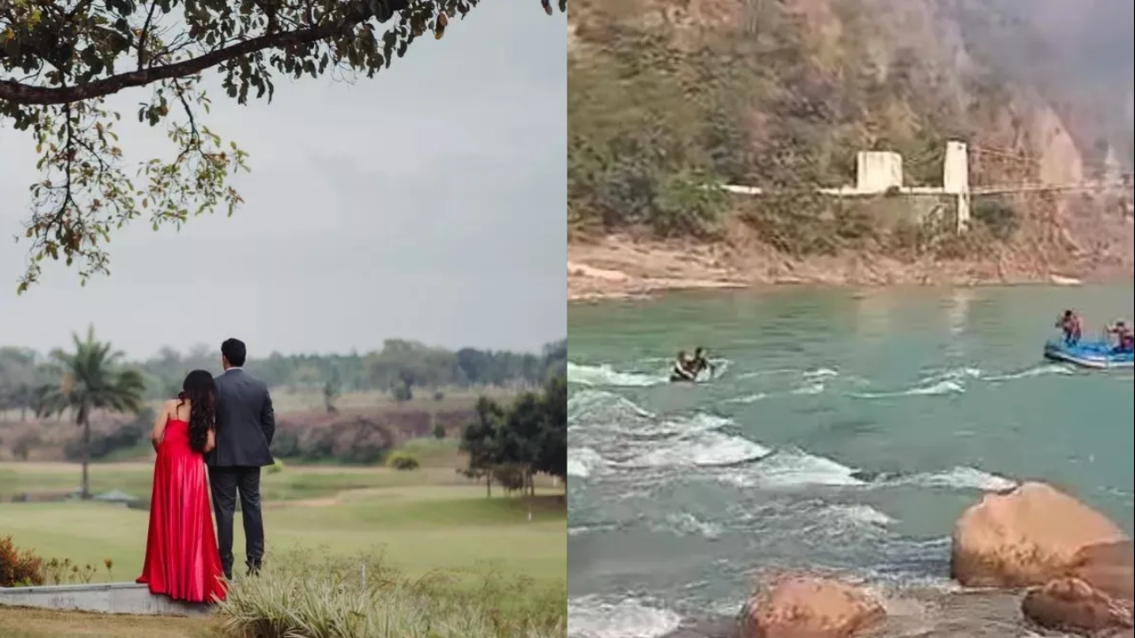 Close Call: Delhi Couple Nearly Drowns in Ganga During Rishikesh Photoshoot (Photos via Twitter)