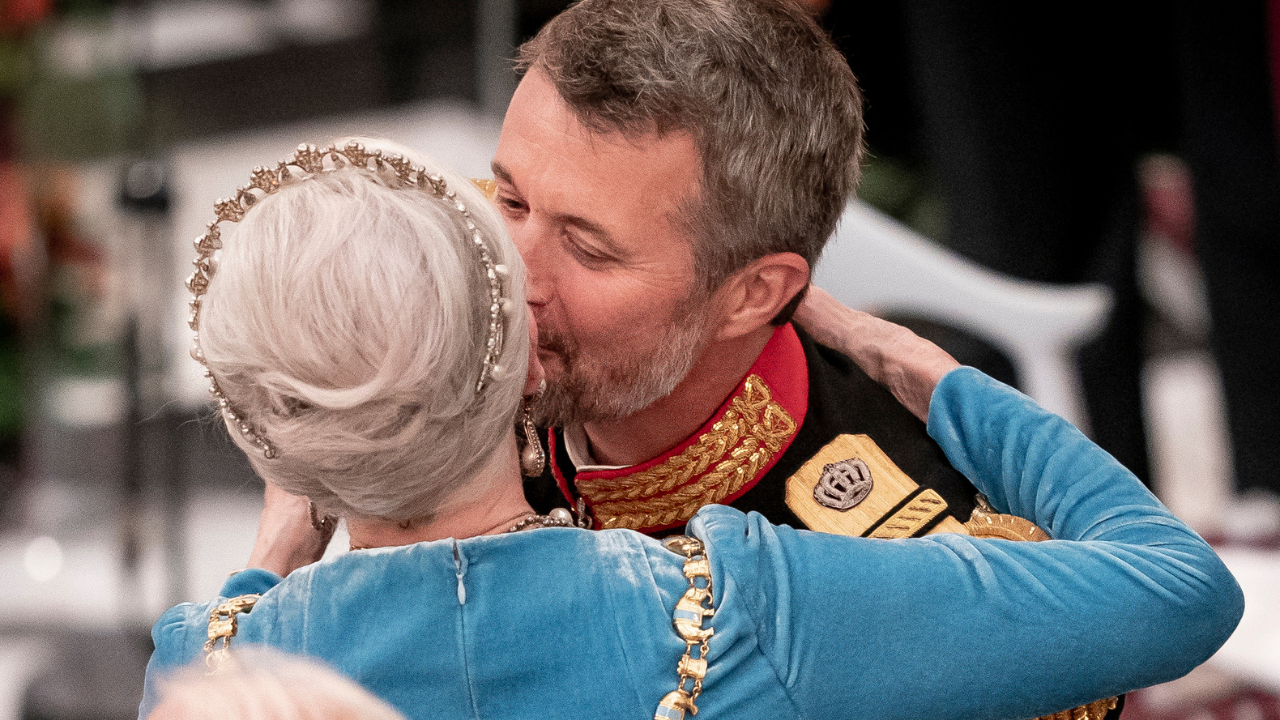 Danish Queen Margrethe And Crown Prince Frederik a hug