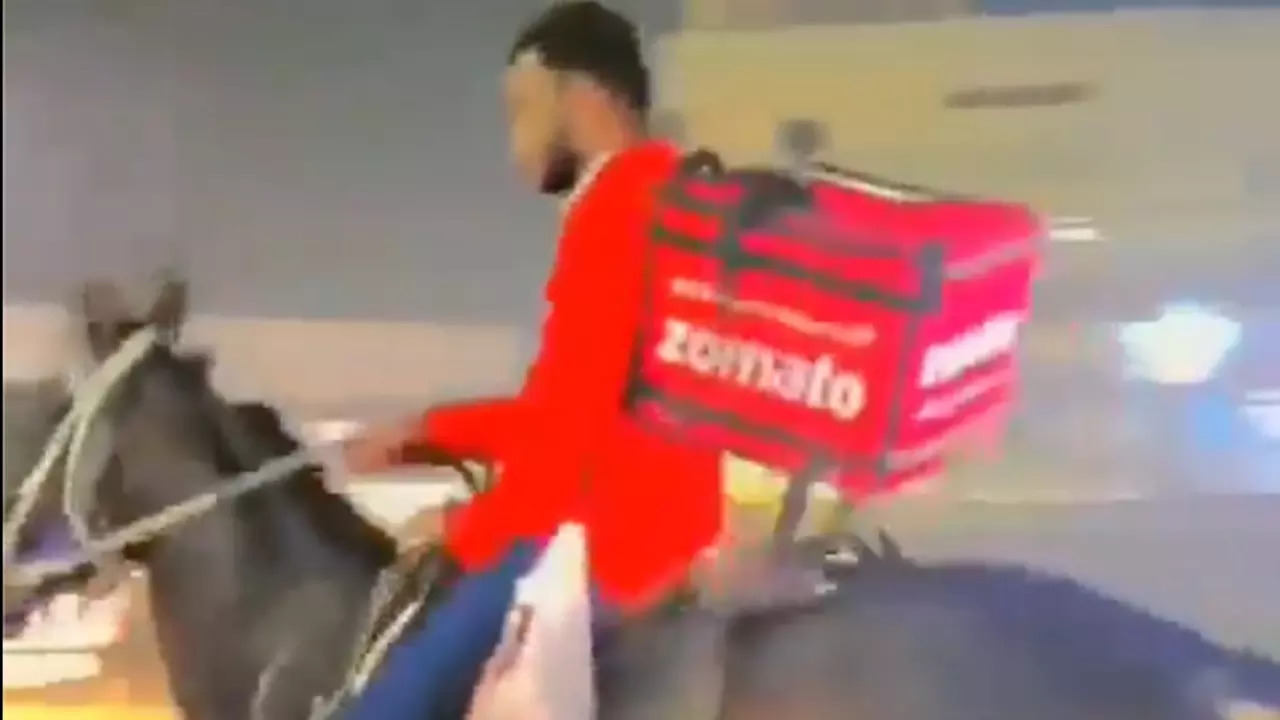 Viral Video: Zomato Delivery Boy Turns to Horse Amid Strike, Petrol Crisis