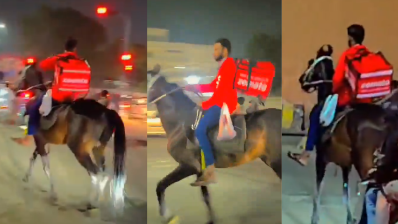 Fuel Short? No Problem! Hyderabad’s  Zomato Agent Delivers Food on Horseback | WATCH