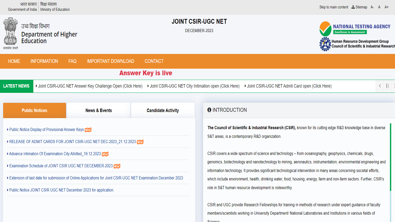 CSIR NET Answer Key December 2023 Released on csirnet.nta.ac.in, Raise Objection Till Jan 8