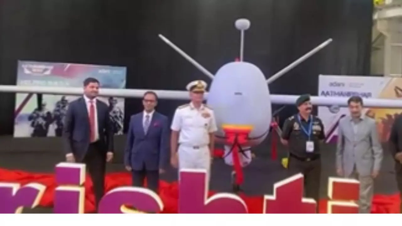 ​Indian Navy Chief Admiral R Hari Kumar unveils the new Drishti-10 Starliner drone