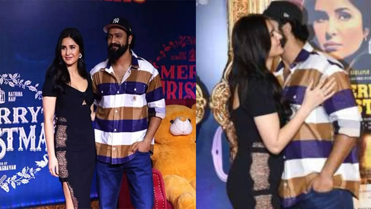 Vicky Kaushal sweet kiss on Katrina Kaif's cheek at Merry Christmas Screening