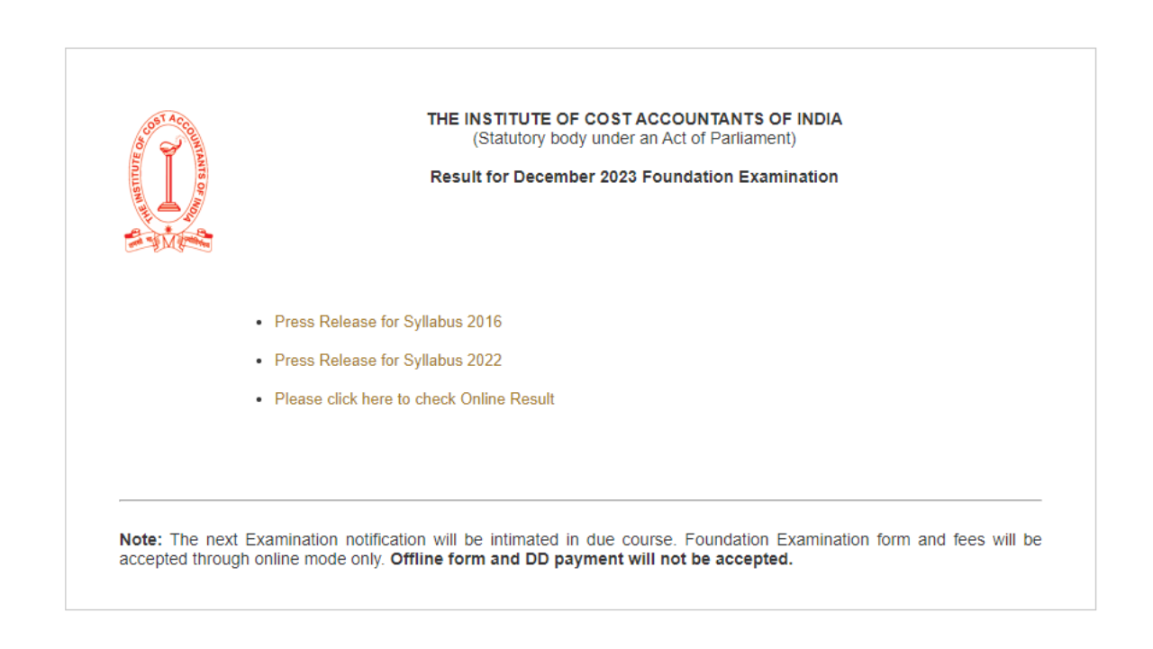 ICMAI CMA Foundation Result 2023 For December Session Released on icmai.in, Direct Link