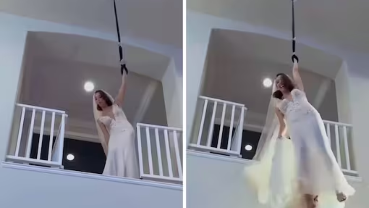 Viral Video: Daredevil Bride's Unbelievable Wedding Entry Stunt Wows Netizens. Watch