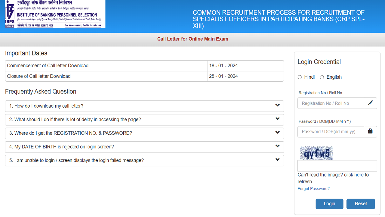 IBPS SO Mains Admit Card 2024 Released on ibps.in, Exam on Jan 28