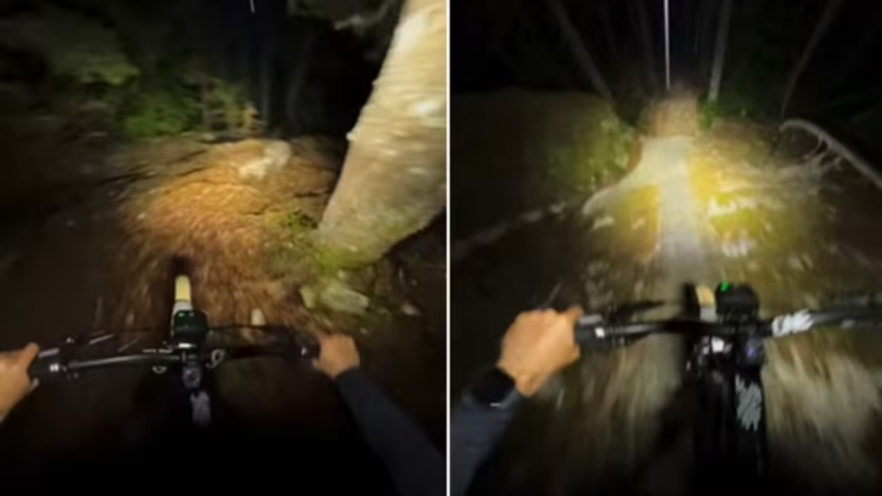 Viral Video: Cyclist's Spine-Chilling Night Trail Ride Terrifies Millions. Watch