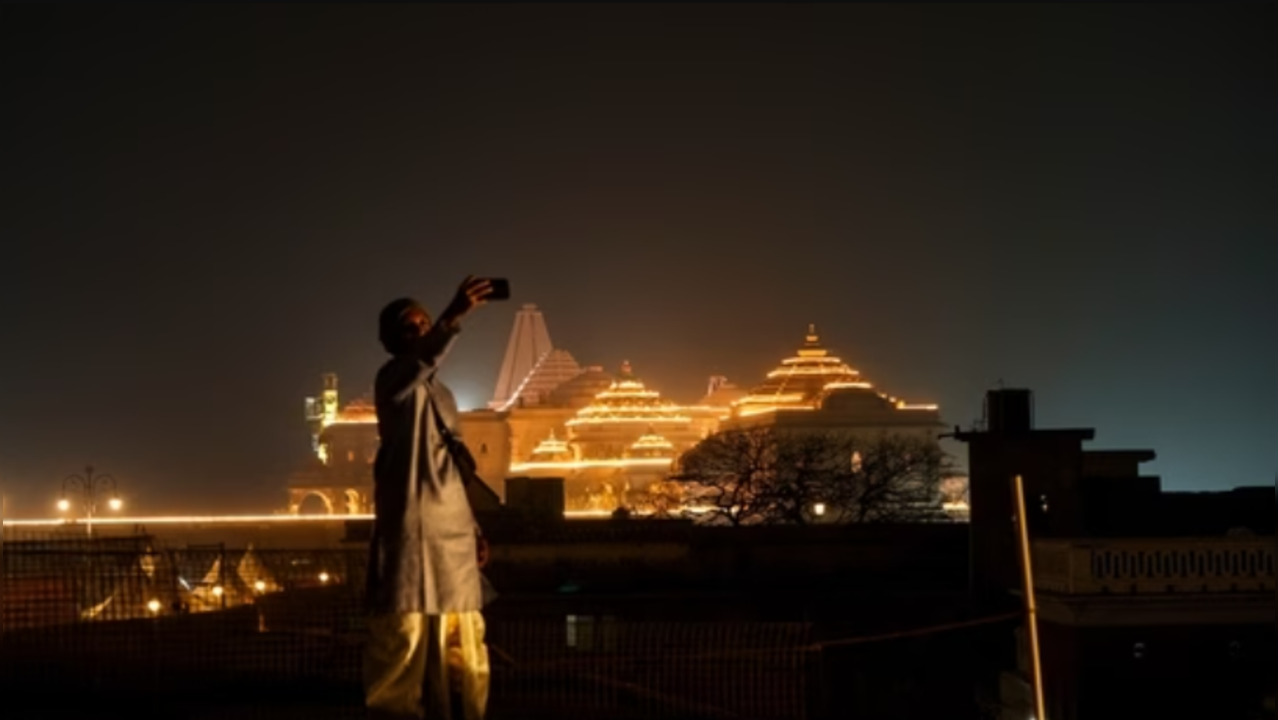 Man Taking Selfie In Front Of Ayodhya Ram Mandir