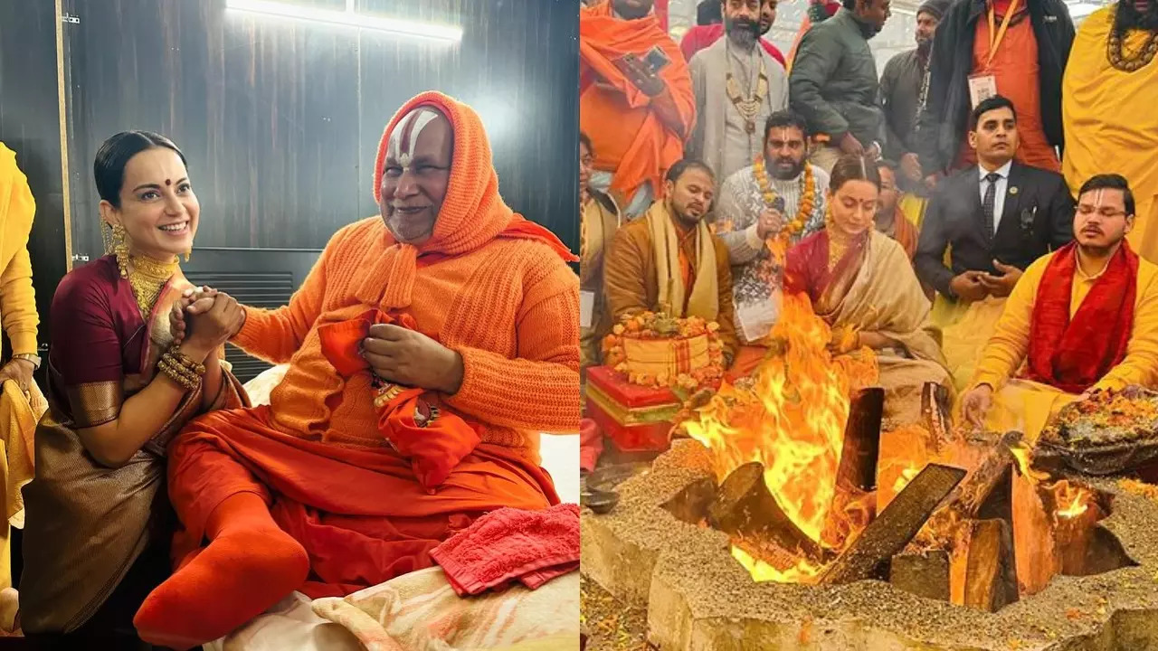 Kangana Ranaut Takes Part In Shri Rambhadracharya's Hanuman Yagya Ahead Of Ram Mandir Pran Pratishtha. See Pics