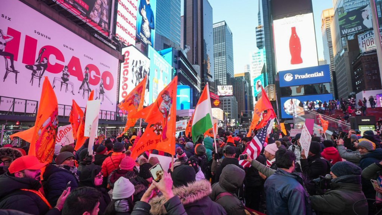 People Celebrating Ram Mandir Ceremony In New York