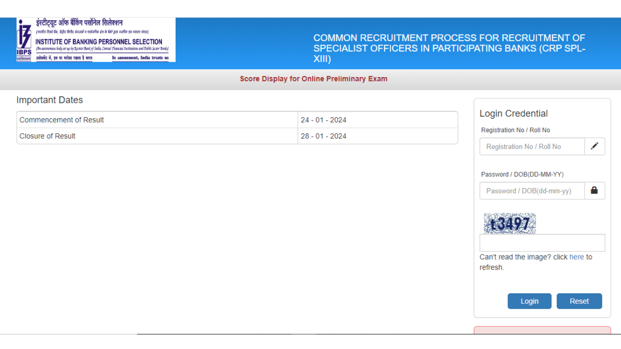 IBPS SO Score Card IBPS SO Prelims Score Card 2024 Out on ibps.in