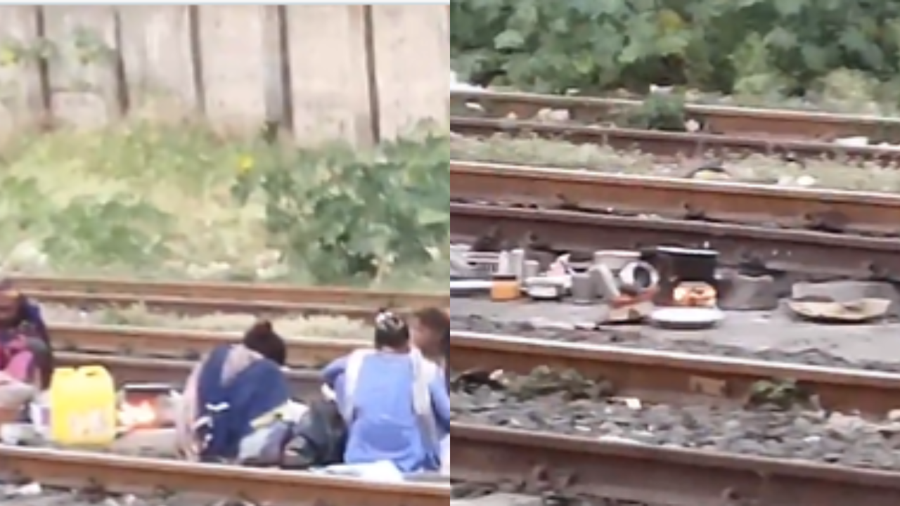 A video of people sitting and cooking food on the local train tracks of the Mahim Junction Railway Station in Mumbai has surfaced on social media. (Credits: Twitter/@mumbaimatterz)