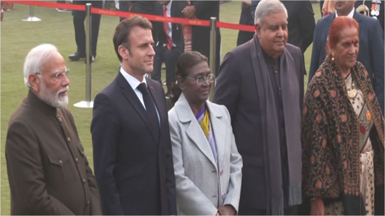 French President Macron Attends 'At-Home' Reception Hosted By President Murmu