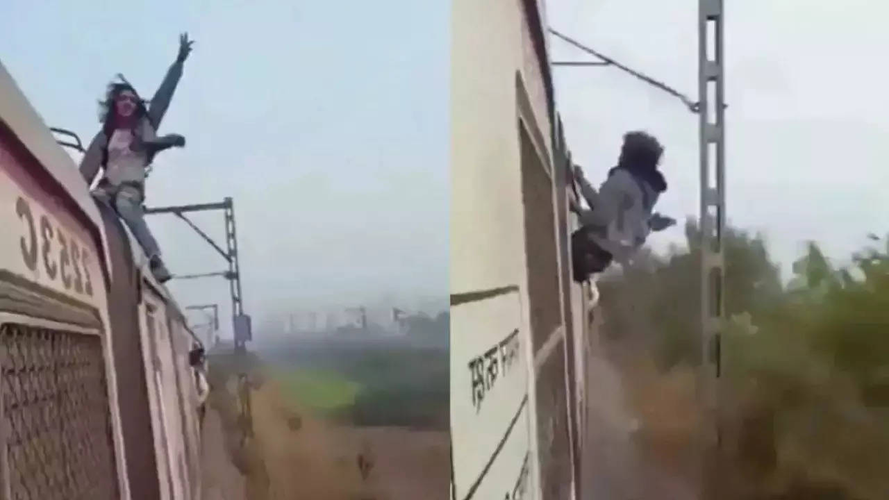 youth attempts risky stunt on train roof