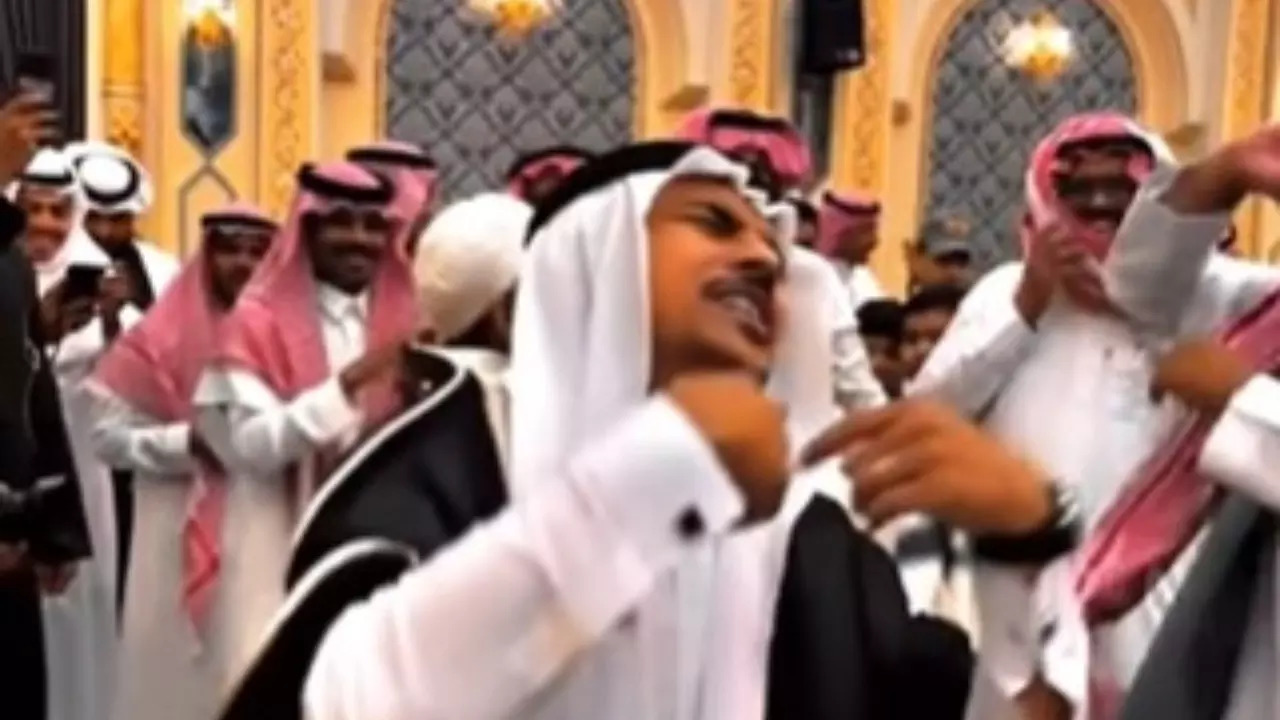 Arab men dance to  ‘Chammak Challo’ during wedding.