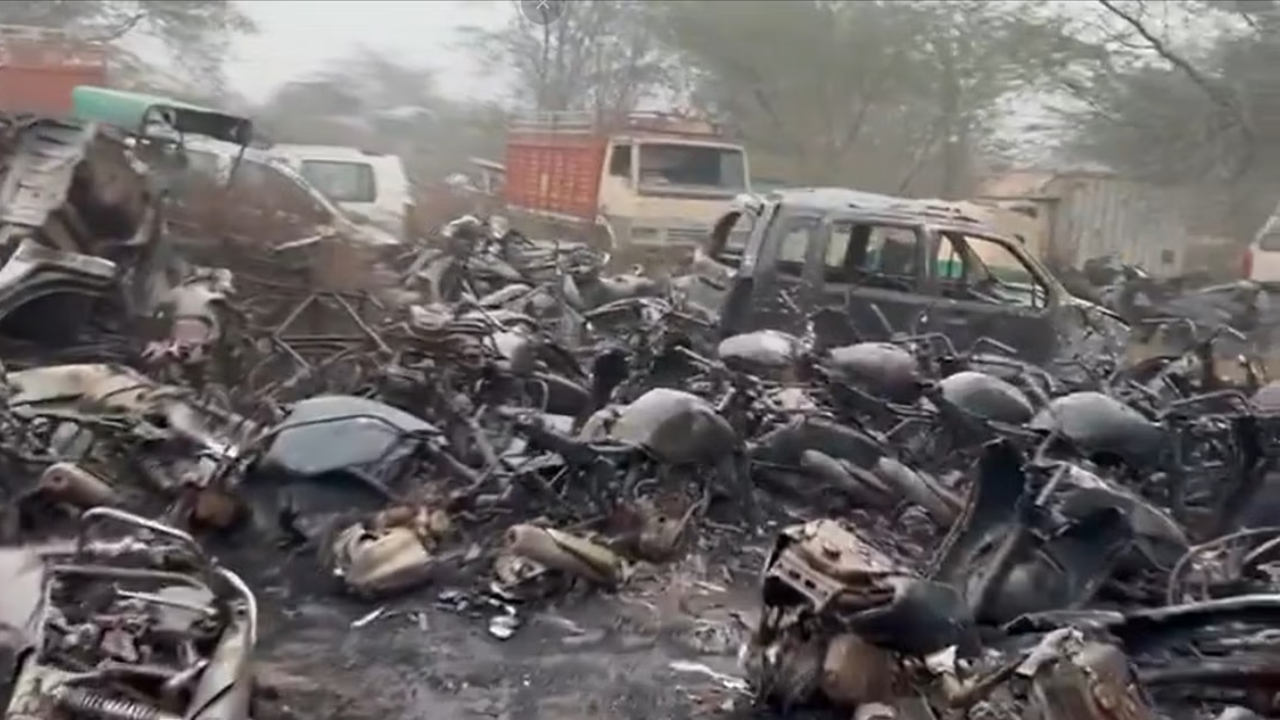 At least 250 vehicles parked at the Delhi Police's 'malkhana (yard)' in Wazirabad were gutted in a fire that broke out in the early hours on Monday.