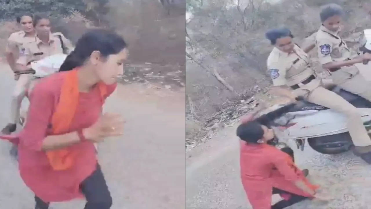 woman Police drags girl student by hair in Hyderabad