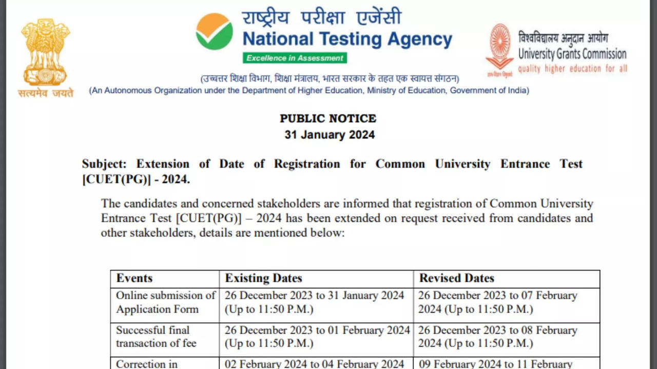 CUET PG 2024 Registration Extended Again, Apply Till Feb 7 on pgcuet.samarth.ac.in