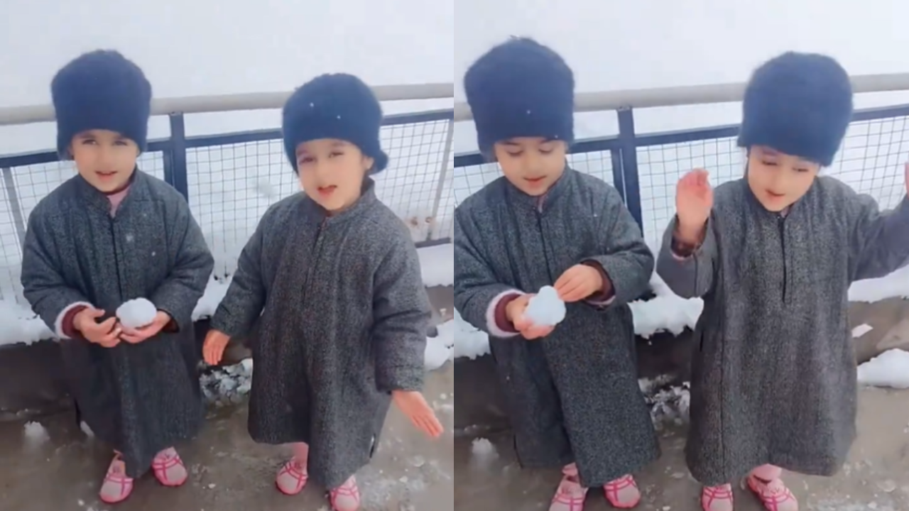 viral video: two girls reciting poems amid a snowy landscape​.