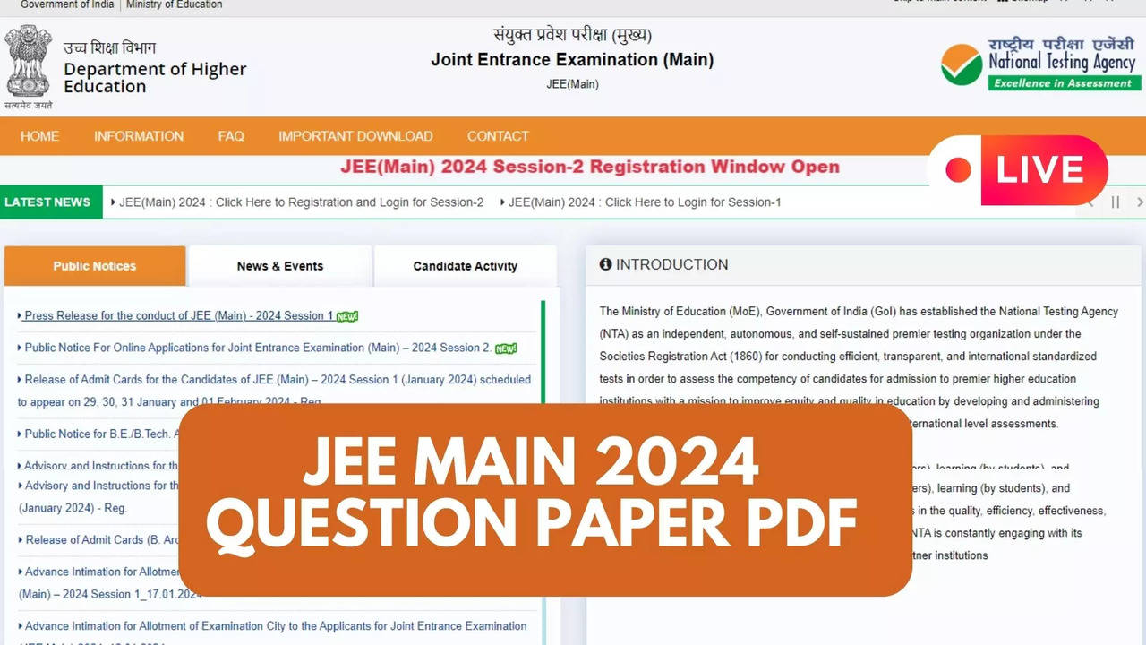 JEE Main Answer Key 2024 LIVE JEE Mains NTA Answer key Out soon, JEE